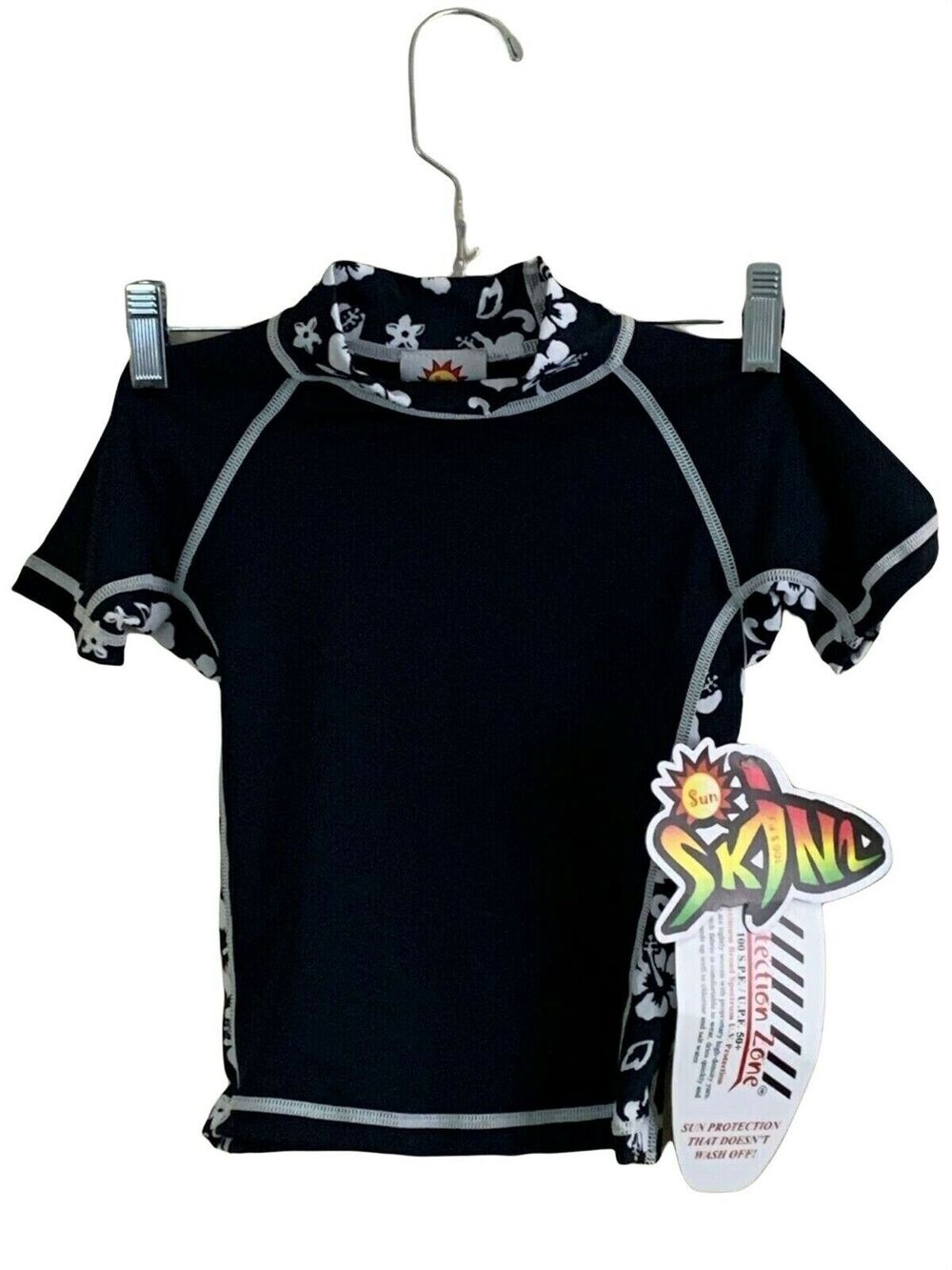 Radicool Skinz Boys Swimsuit Top Black Swim Top Rashguard Size 2/XS
